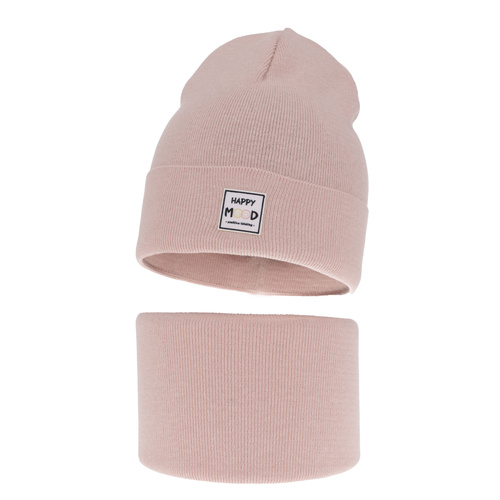 Ensemble automne/printemps fille: bonnet et snood, met katoen, rose, Mersila