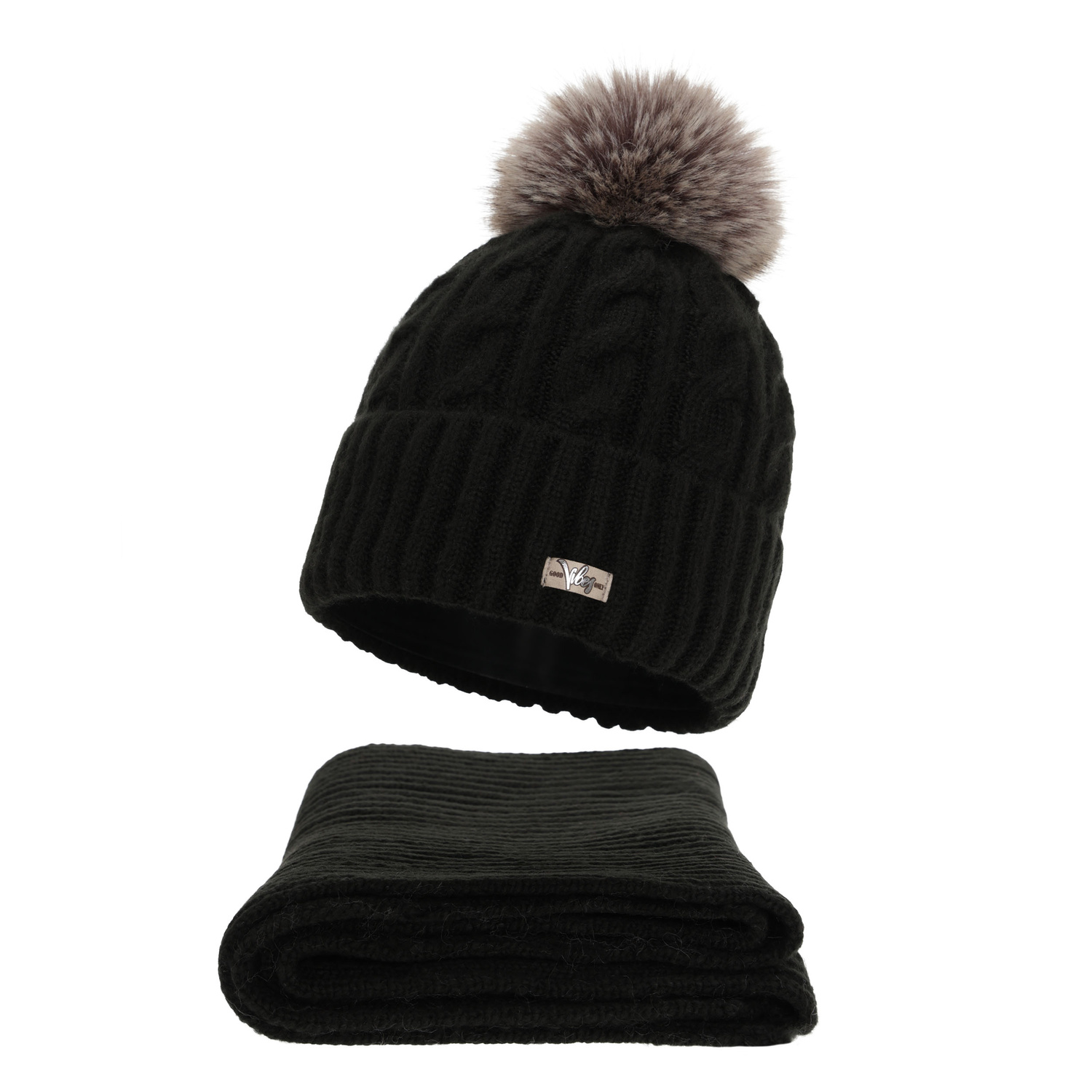 Dames winter set (muts en sjaal), zwart, Lunetta