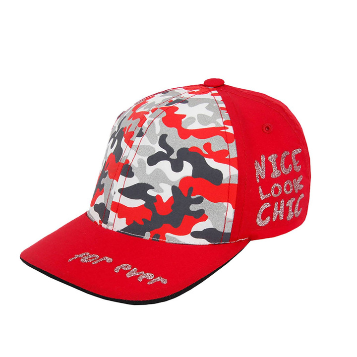 Meisjes baseballpet, rood, camouflage patroon, met elastiek, bawełniana