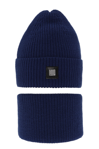 Ensemble d'hiver garçon: bonnet et snood, bleu foncé, Amadeo