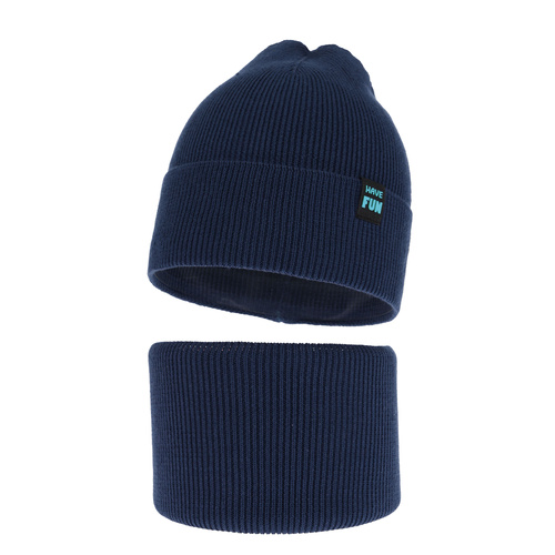 Ensemble automne/printemps garçon: bonnet et snood, met katoen, bleu marine, Ottavio