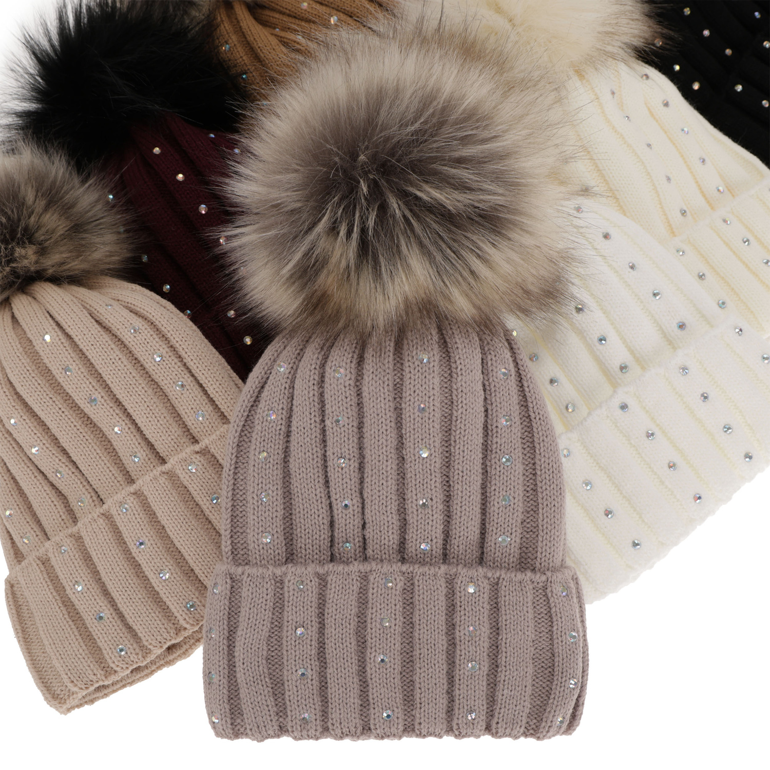 Bonnet d'hiver femme, bordo, avec pompon, Mada