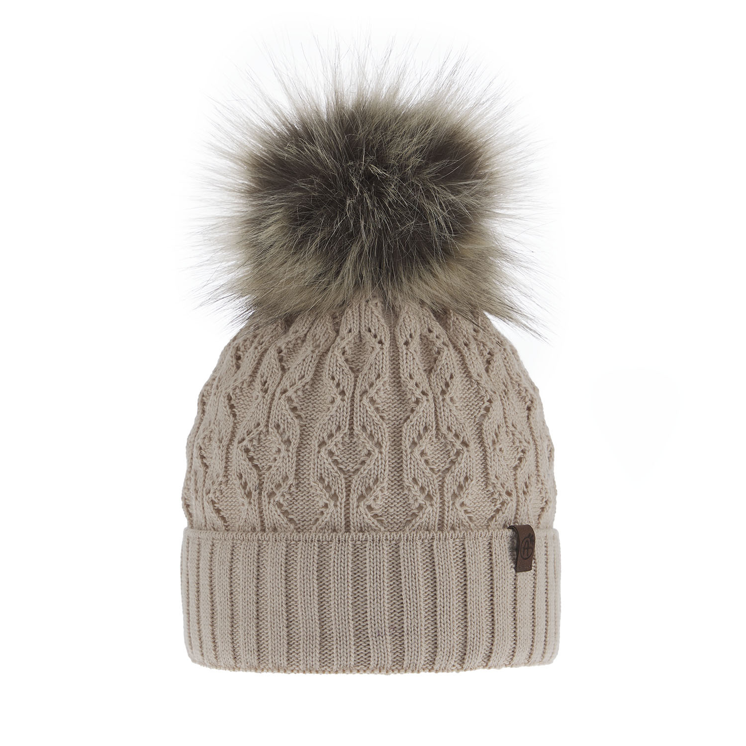 Bonnet d'hiver femme, beige, avec pompon, Katty