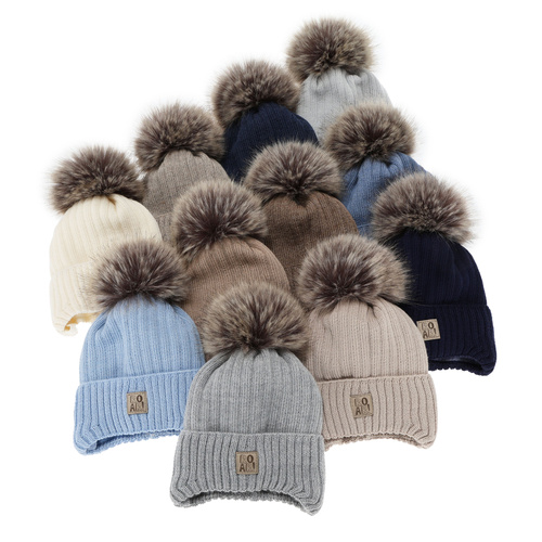 Jongens wintermuts, met bindkoorden, met merinowol, marineblauw, Nabil