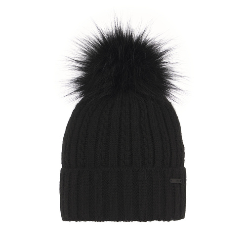Bonnet d'hiver femme, noir, avec pompon, Karizma
