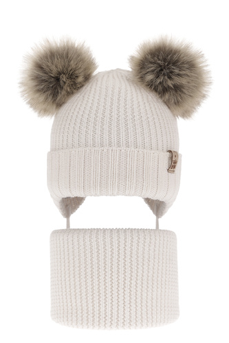 Ensemble d'hiver garçon: bonnet et snood, blanc, 100% laine mérinos, avec liens, Konor