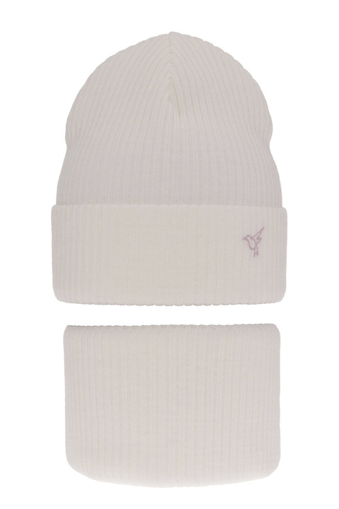 Ensemble d'hiver fille: bonnet et snood, blanc, Rosetta