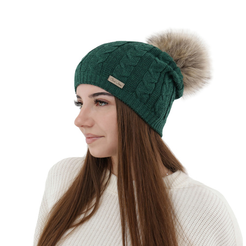 Bonnet d'hiver femme, vert, avec laine mérinos, Bafi