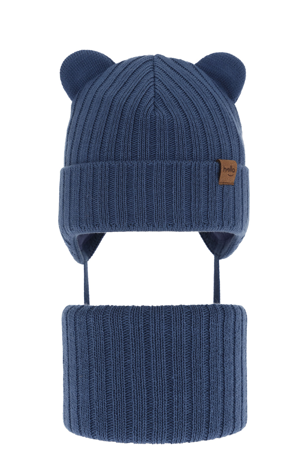 Ensemble d'hiver garçon: bonnet et snood, bleu, avec liens, Ferven