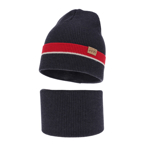 Ensemble automne/printemps garçon: bonnet et snood, met katoen, bleu marine, Antonio