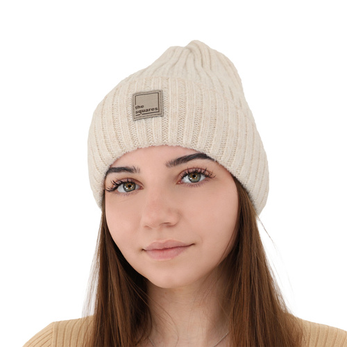 Bonnet d'hiver femme, blanche, avec laine mérinos, Benedetta