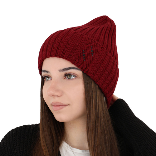 Bonnet d'hiver femme, rose, avec laine mérinos, Ariga