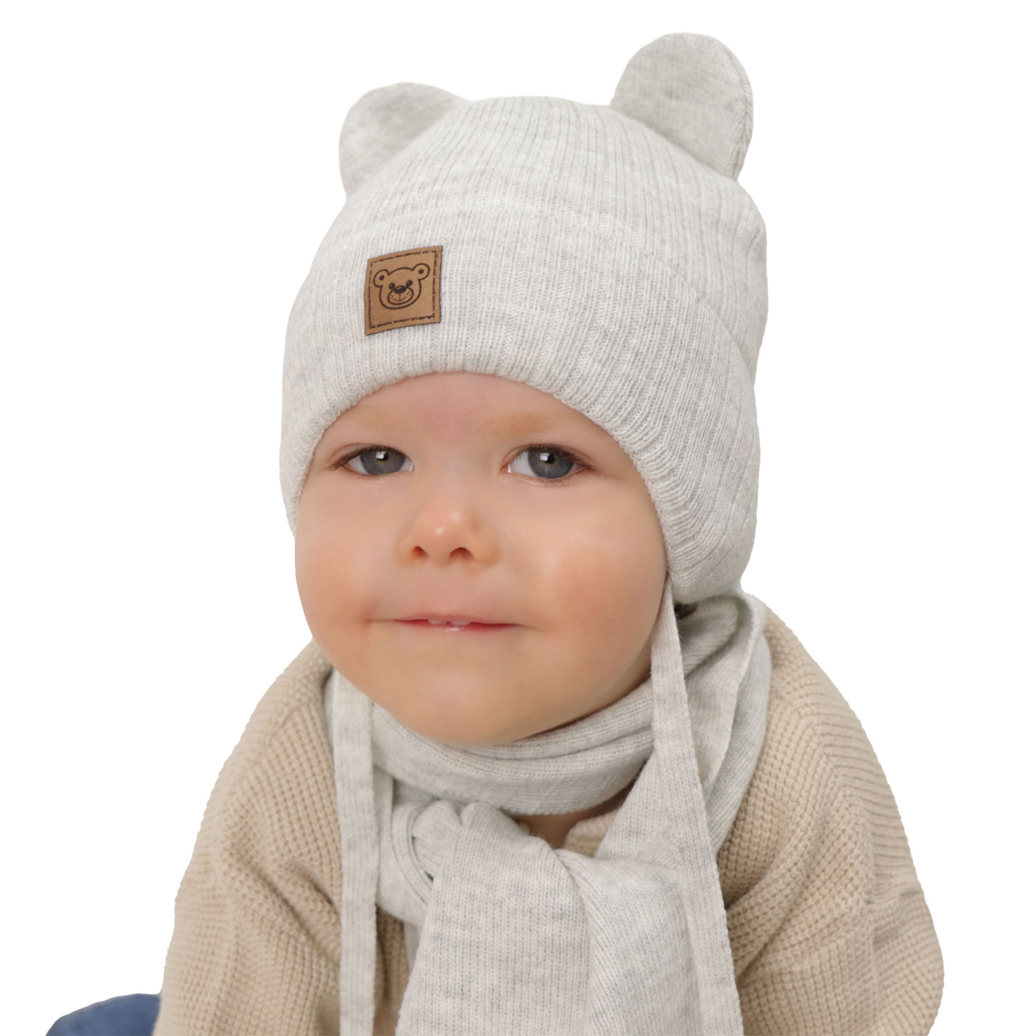 Ensemble d'hiver garçon: bonnet et écharpe, blanc, Anthony