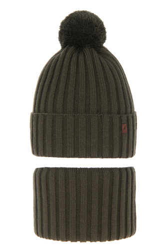 Jongens winter set, khaki, met garen pompon, Wiliam