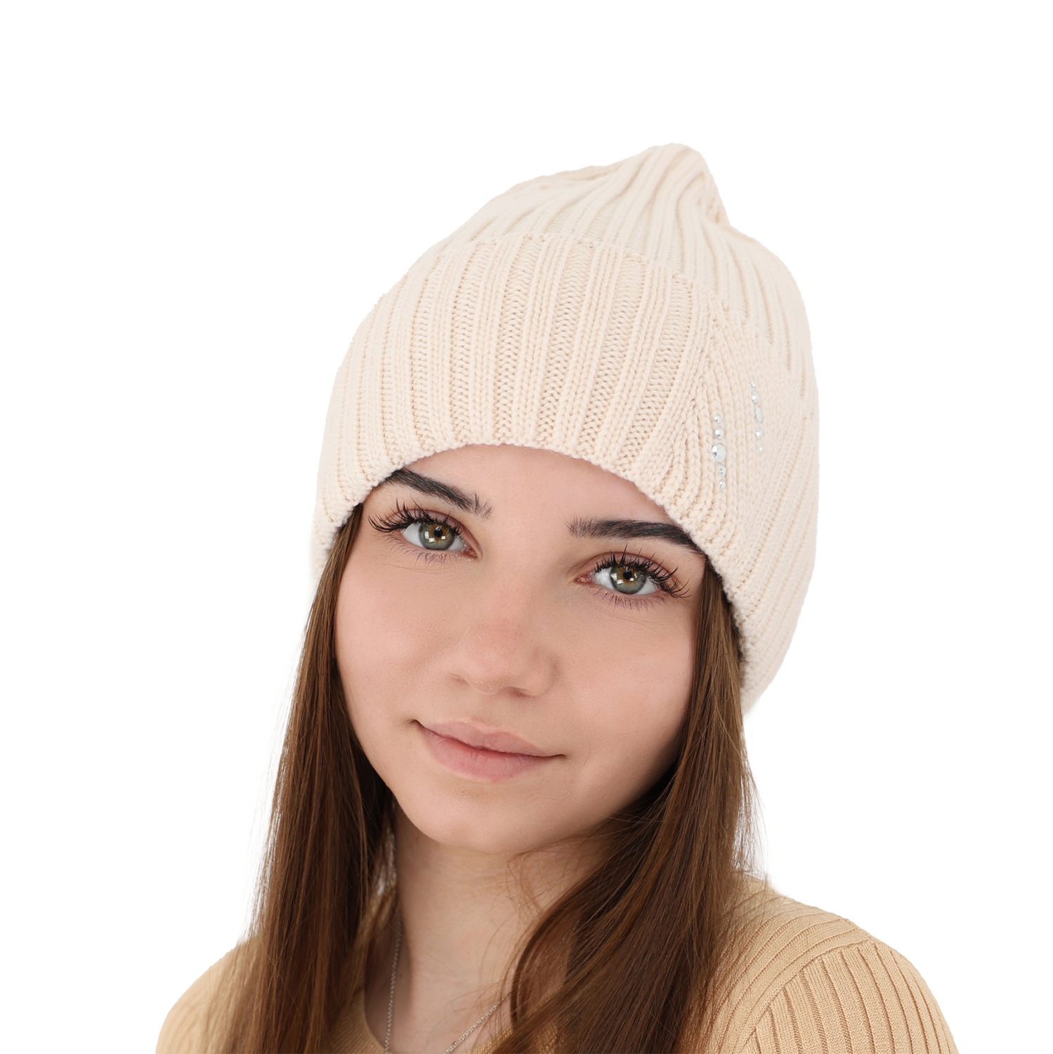 Bonnet d'hiver femme, blanche, avec laine mérinos, Ariga