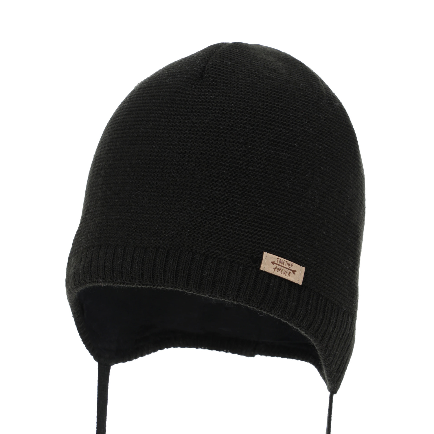 Meisjes herfst/lente muts, zwart, met bindkoorden, Svenja