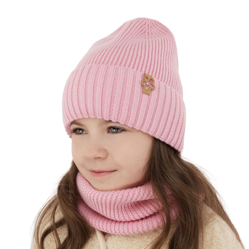 Ensemble d'hiver fille: bonnet et snood, amarantowy, avec laine mérinos, Nelita