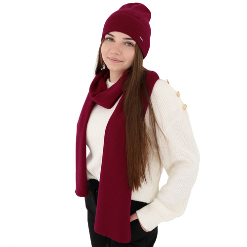 Ensemble d'hiver femme: bonnet et écharpe, crème, avec laine mérinos, Melpomena