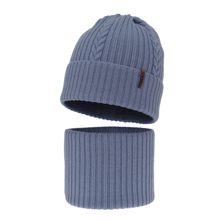 Ensemble d'hiver garçon: bonnet et snood, bleu clair, avec laine mérinos, Wilson