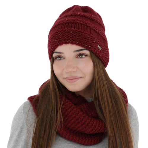 Dames winter set: muts en buissjaal, bordeaux, met merinowol, Driva