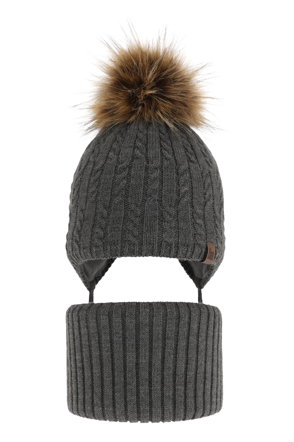 Ensemble d'hiver garçon: bonnet et snood, gris, avec pompon, avec liens, Indigo