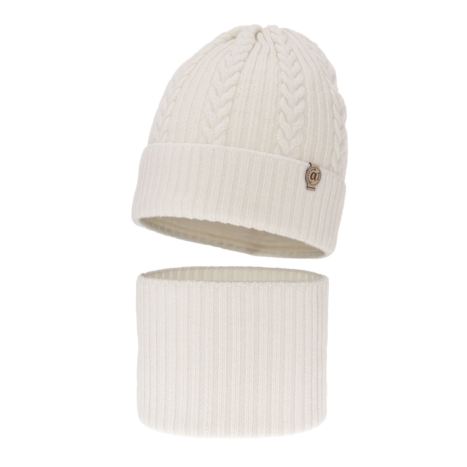 Ensemble d'hiver fille: bonnet et snood, blanc, avec laine mérinos, Jenny