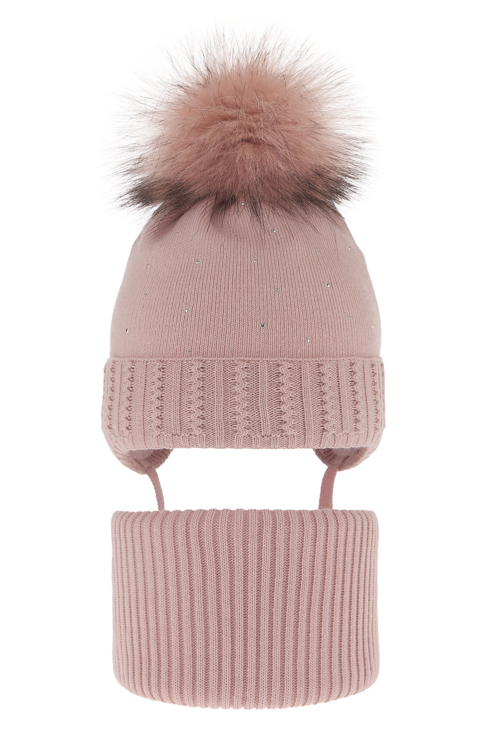Ensemble d'hiver fille: bonnet et snood, rose, avec pompon, Renia