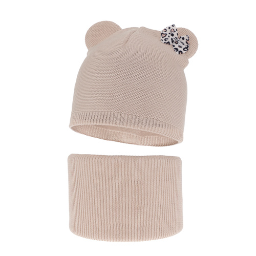 Ensemble automne/printemps fille: bonnet et snood, met katoen, beige, Nicolette