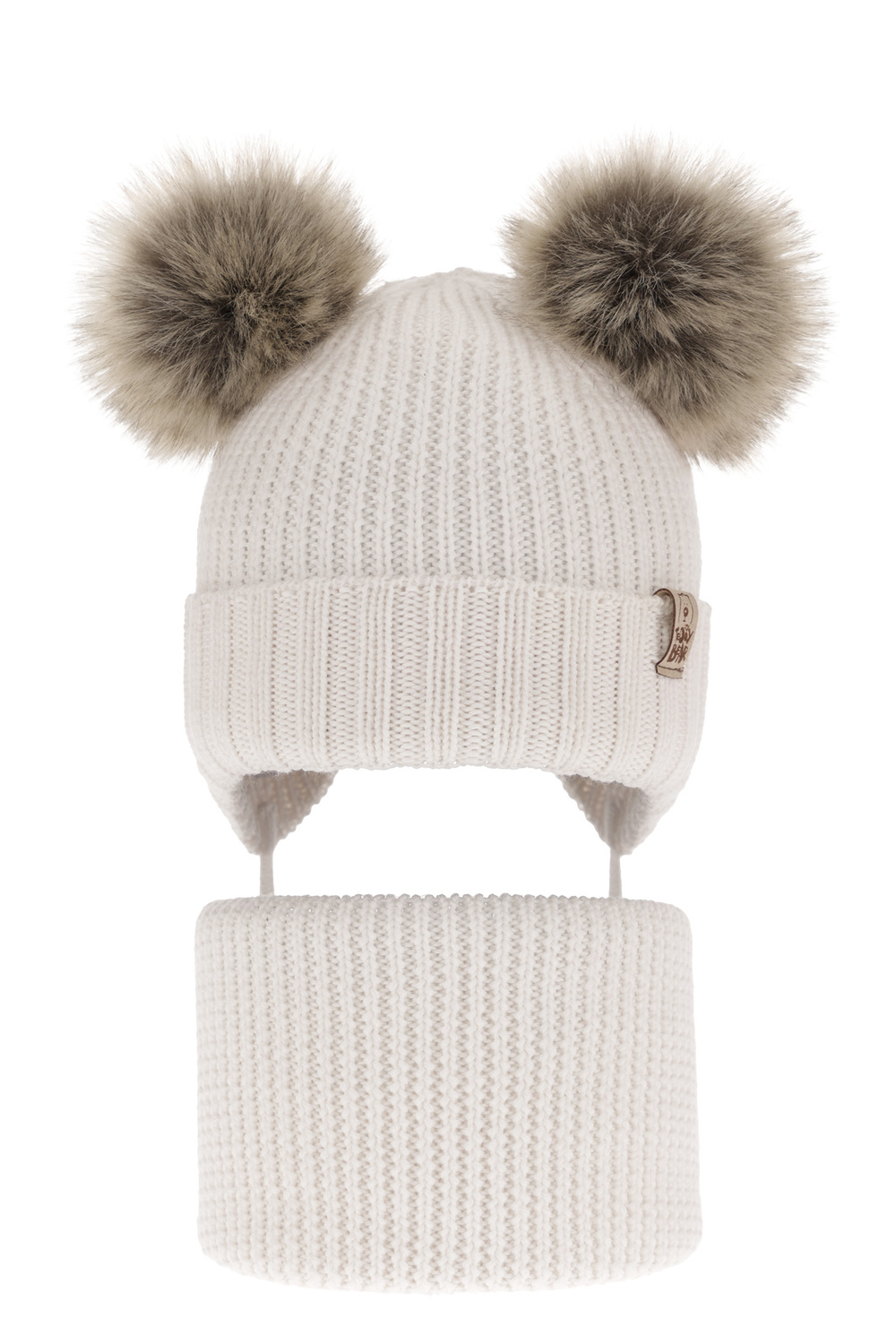 Ensemble d'hiver garçon: bonnet et snood, blanc, 100% laine mérinos, avec liens, Konor