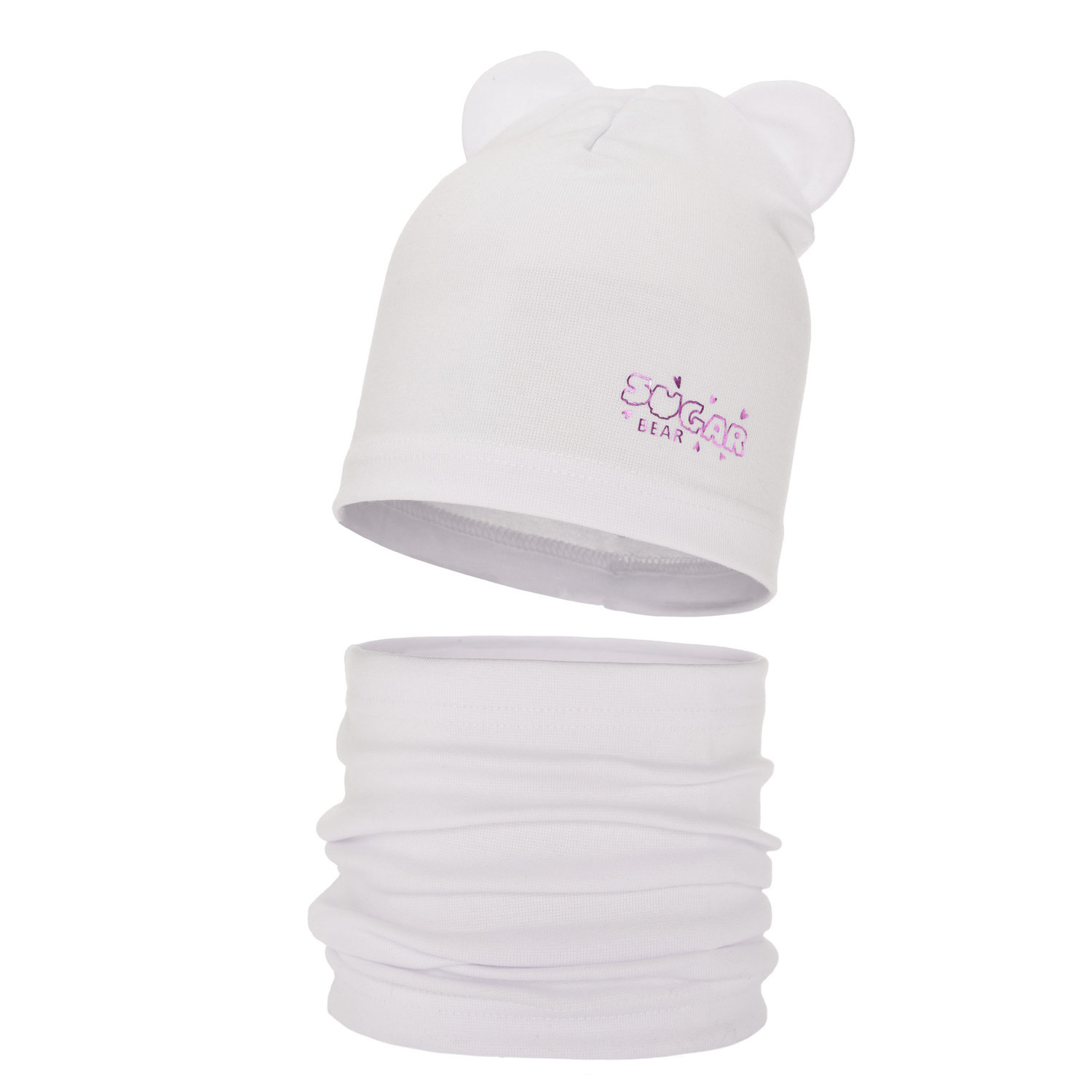 Ensemble automne/printemps fille: bonnet et snood, blanc, en coton, Cyntia