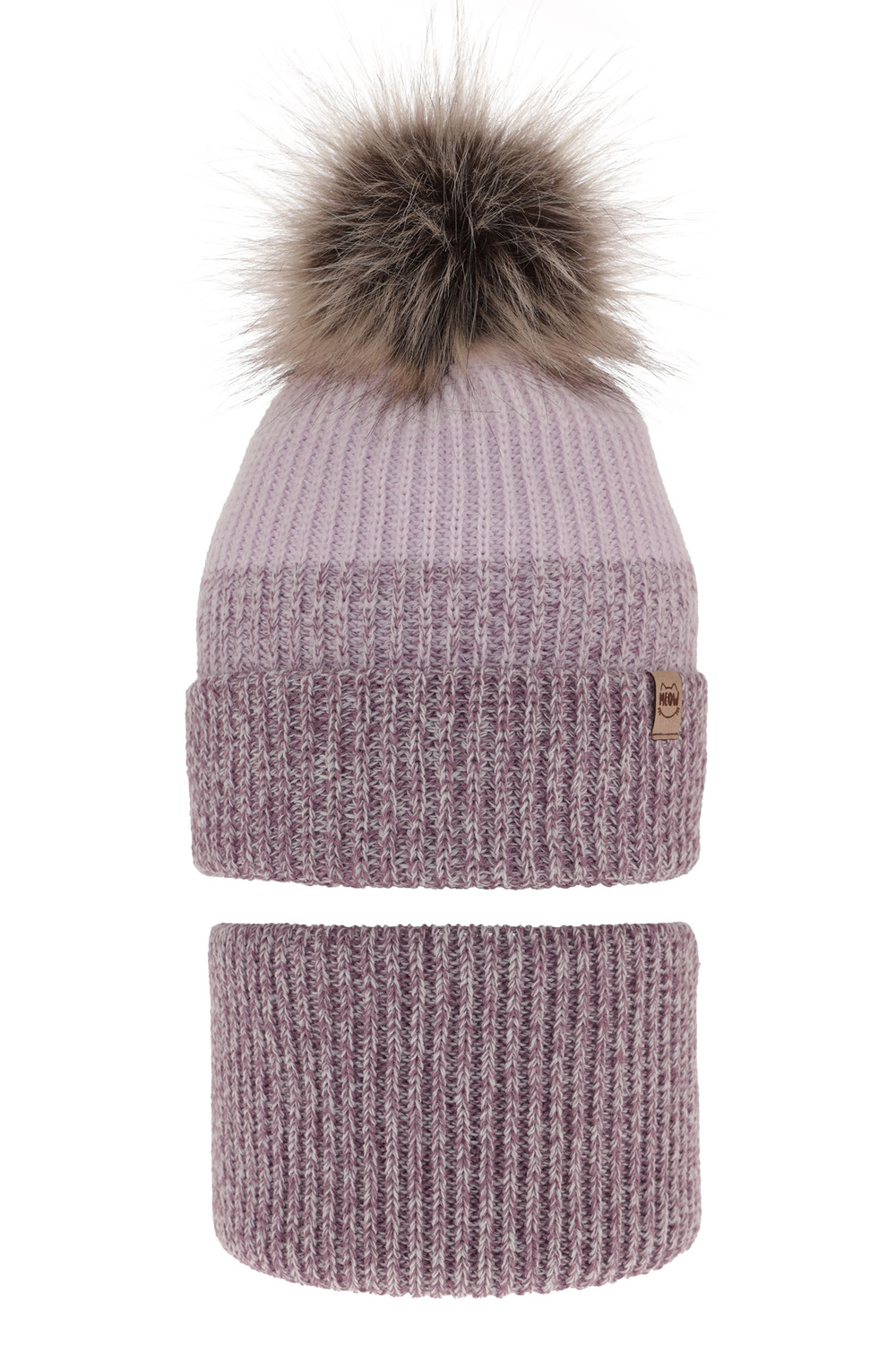 Ensemble d'hiver fille: bonnet et snood, violet, avec pompon, Gimena