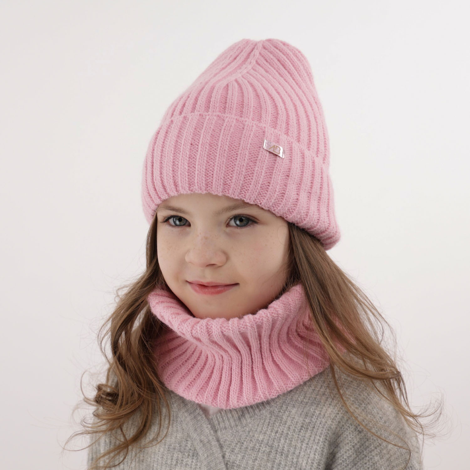 Meisjes winter set muts en buissjaal, roze, Valentine