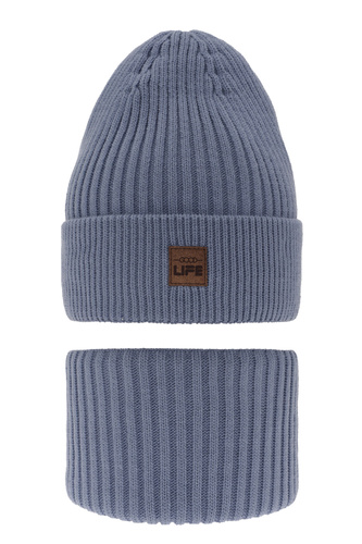 Ensemble d'hiver garçon: bonnet et snood, bleu clair, Basilio