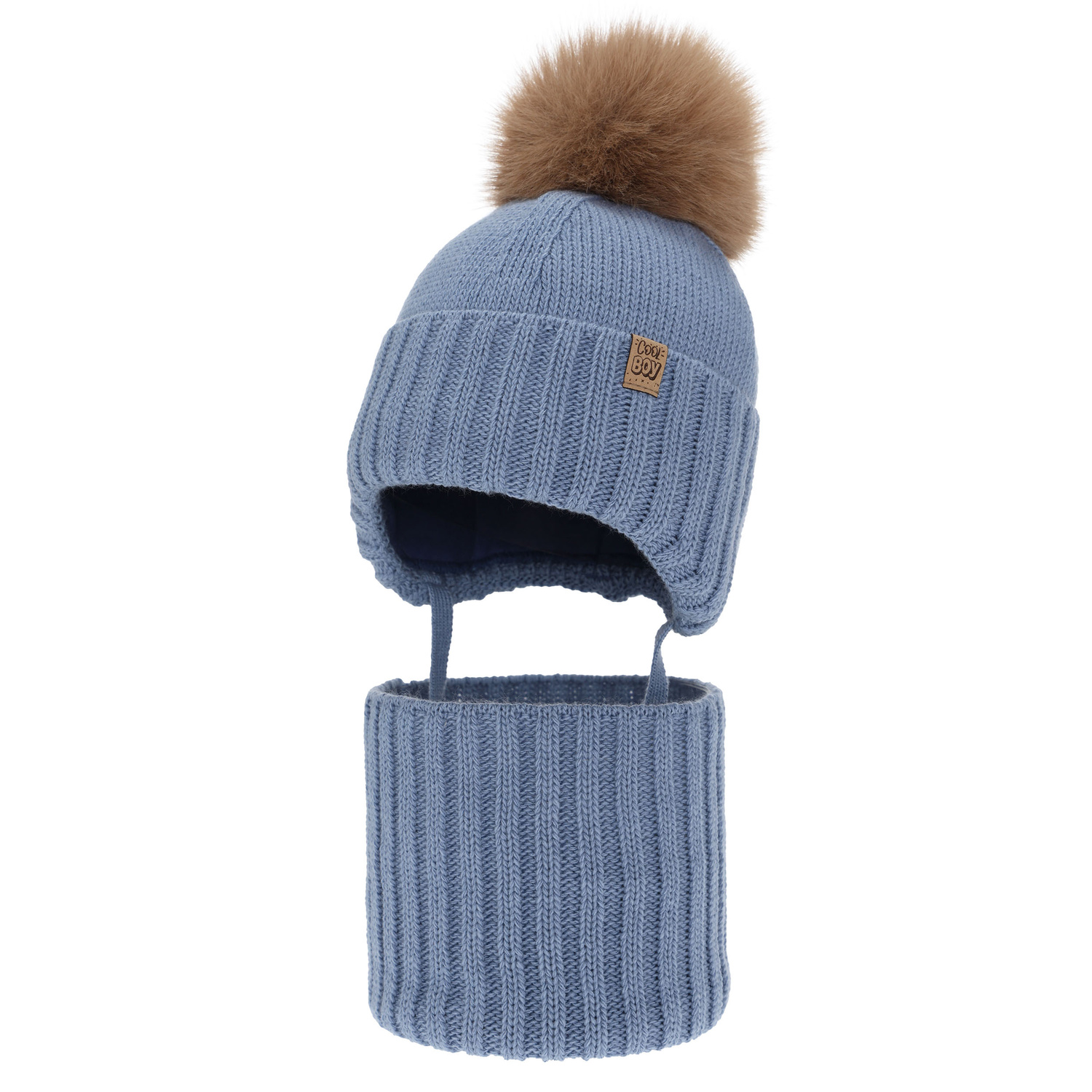 Ensemble d'hiver garçon: bonnet et snood, bleu, avec pompon, Talens