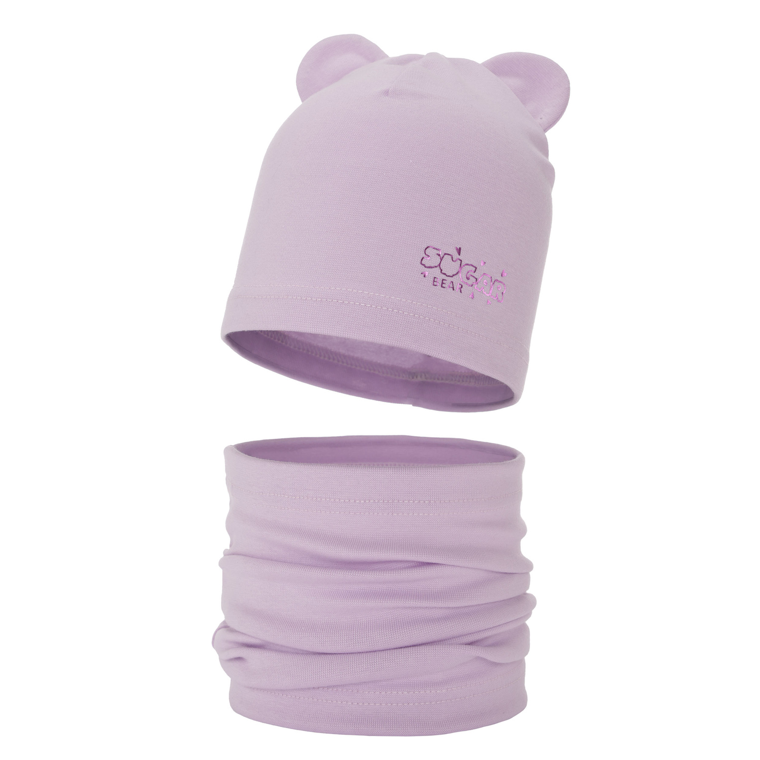 Ensemble automne/printemps fille: bonnet et snood, violet, en coton, Cyntia