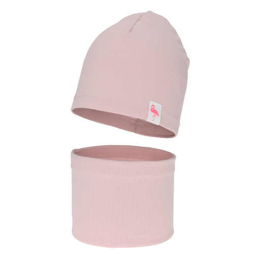 Ensemble automne/printemps fille: bonnet et snood, en coton, rose, Rumilla
