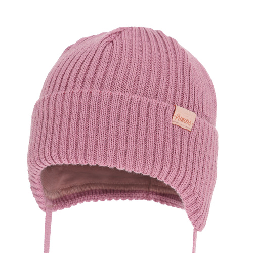 Meisjes wintermuts, paars, met bindkoorden, met merinowol, Punia