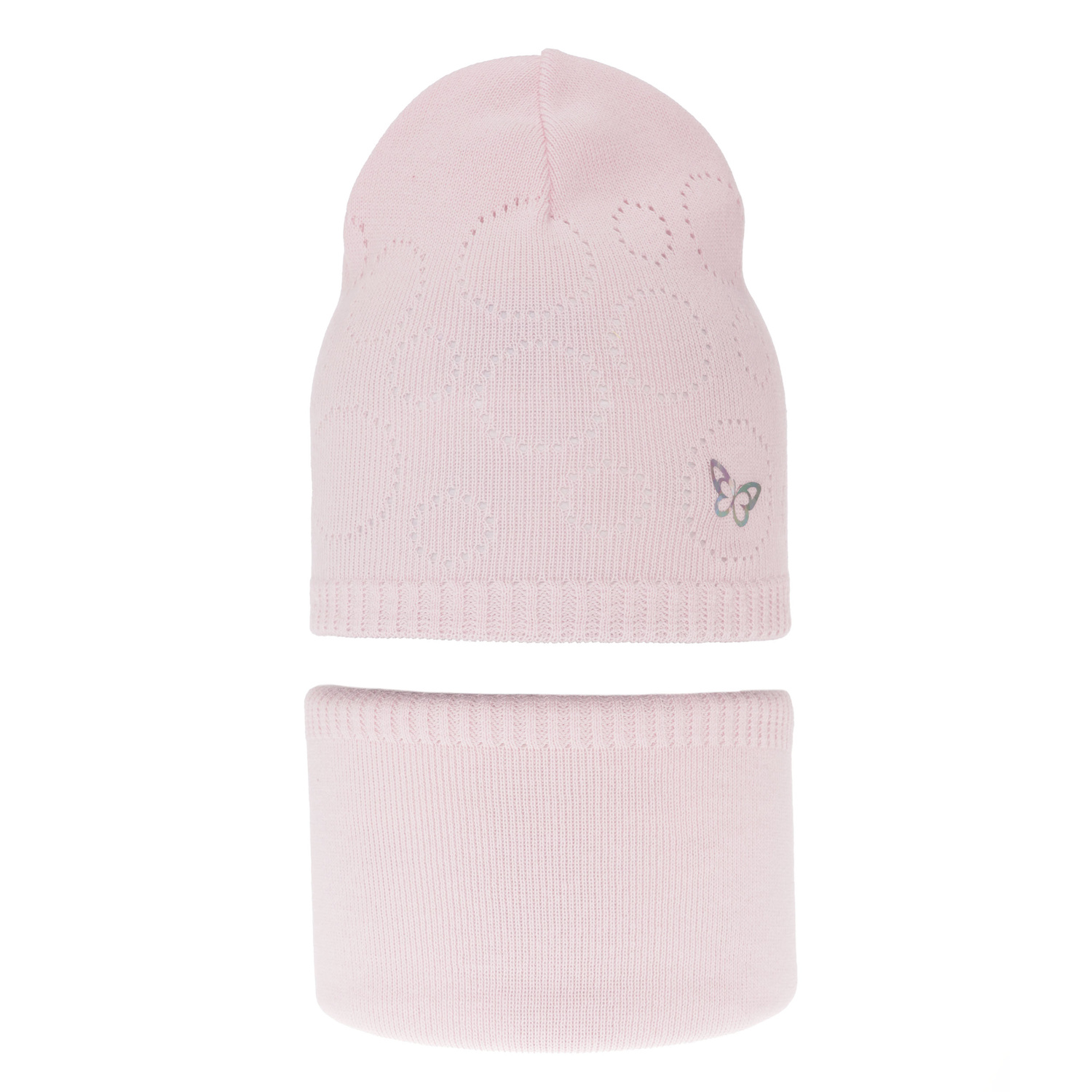 Ensemble automne/printemps fille: bonnet et snood, met katoen, rose clair, Amarilla