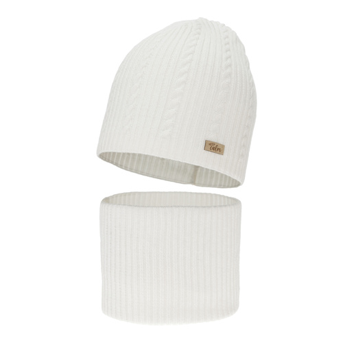 Meisjes herfst/lente set (muts en buissjaal), cremekleurig, met katoen, Ordesa