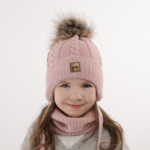 Ensemble d'hiver fille: bonnet et snood, violet, avec liens, avec pompon, Finess