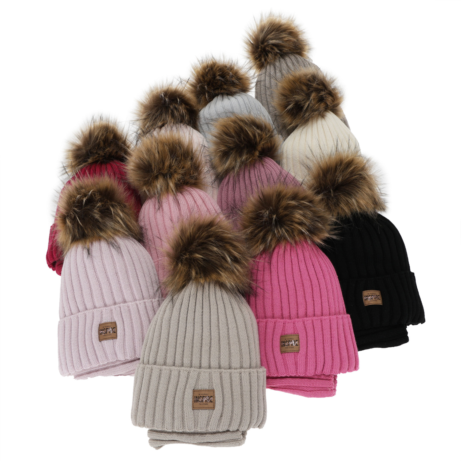 Meisjes winter set (muts en buissjaal), amarantowy, gevoerd met fleece, met merinowol, Bellina