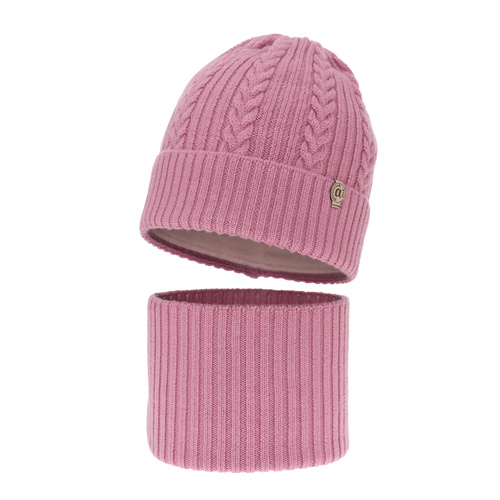 Ensemble d'hiver fille: bonnet et snood, violet, avec laine mérinos, Jenny