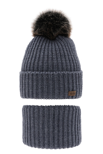 Ensemble d'hiver garçon: bonnet et snood, bleu, avec pompon, Wonder