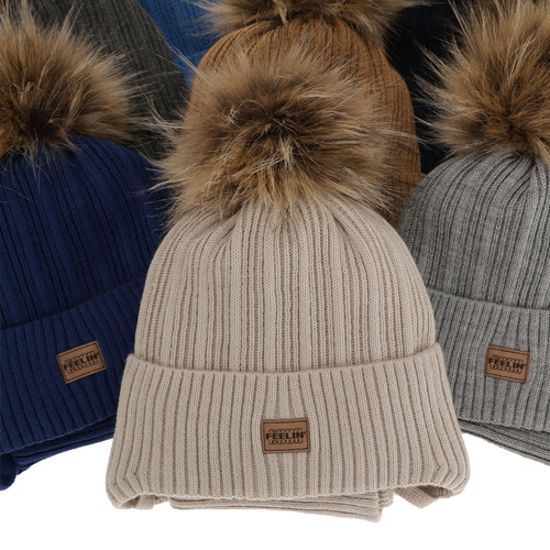 Ensemble d'hiver garçon: bonnet et snood, noir, avec pompon, Eger