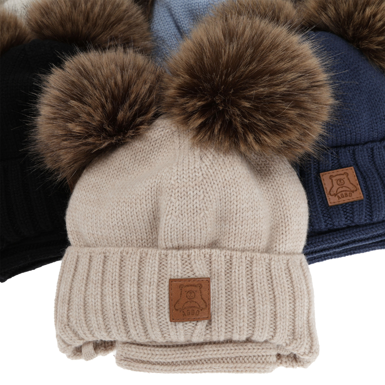 Jongens muts en col, winter set, crème, 100% merinowol, gevoerd met wollen fleece, Ronik