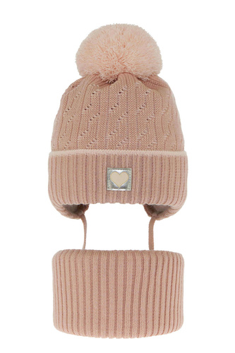 Ensemble d'hiver fille: bonnet et snood, rose, avec pompon, Natka