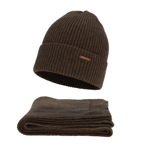 Dames winter set (muts en sjaal), bruin, met merinowol, Seala