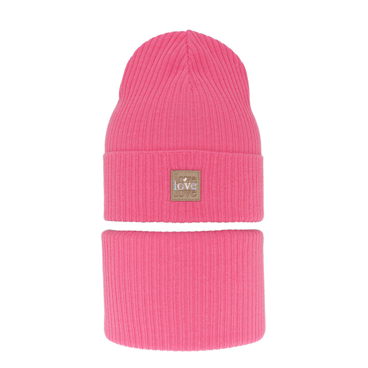 Ensemble automne/printemps fille: bonnet et snood, met katoen, rose, Furora