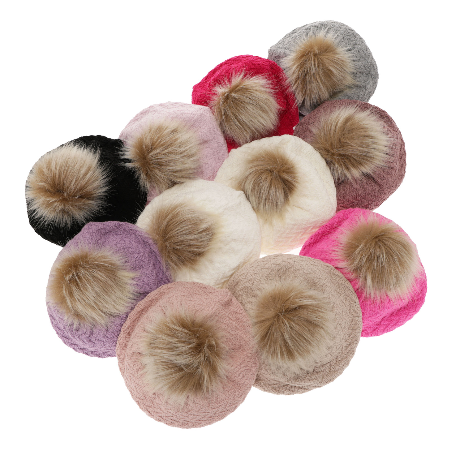 Ensemble d'hiver fille: beret et snood, beige, avec pompon, Atene