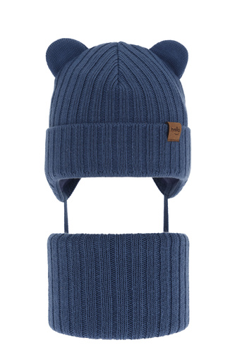 Ensemble d'hiver garçon: bonnet et snood, bleu, avec liens, Ferven